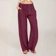 thumbnail image 1 of Puntoco Pants for women Womens Cotton Linen Palazzo Pants Drawstring Elastic Waist Casual Wide Leg Trousers with Pockets Hot Pink 10(XL), 1 of 6