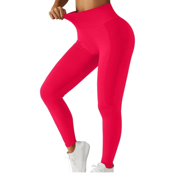 Puntoco Pants for women Workout Leggings with Pockets for Women High Waist Yoga Pants Cream Soft Lightweight Athletic Gym Tights Hot Pink 6(M)