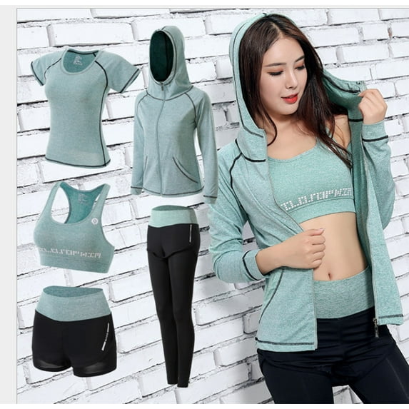 Puntoco Plus Size Clearance 5PCS Yoga Clothing Suit Set Tracksuit Running Gym Winter Fitness Clothing Womens