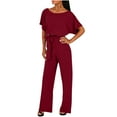 thumbnail image 1 of Puntoco Plus Size Clearance Women's Summer Short Sleeve Suspender Solid Jumpsuit Wine 10(XL), 1 of 7