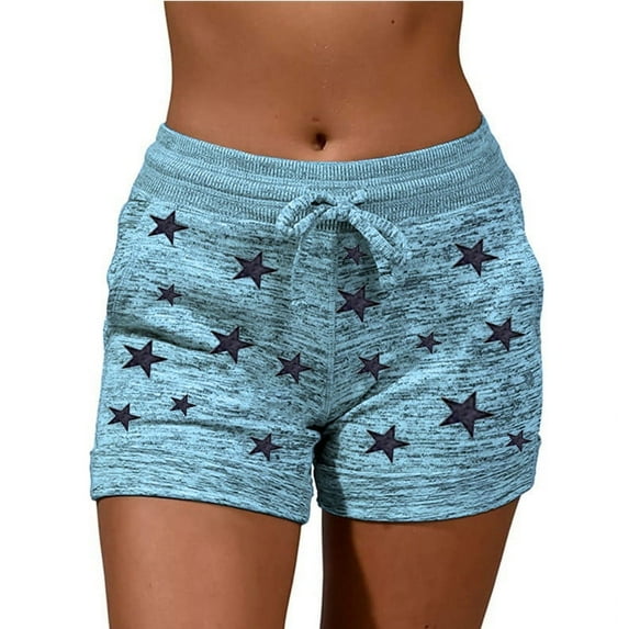 Puntoco Plus Size Clearance women Pants Women Drawstring Pocket Loose Printed Sports Shorts Pants Blue 8(L)