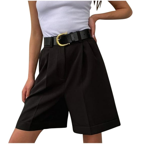 Puntoco Plus Size Clearance women Pants Women's Summer Shorts High Waist Pocket Solid Shorts Pants Black 6(M)