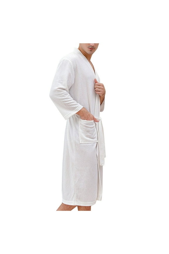Plus Size Coat Clearance Cardigan Bathrobe Thin Bathrobe Men's Home Clothes Bathrobe Men White 4(M)