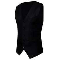 Puntoco Plus Size Coat Clearance Men Vest V-Neck Sleeveless Single-breasted Slim Fit Jacket Business Waistcoat Black 8(L)