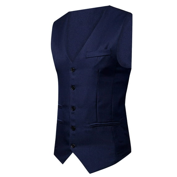 Puntoco Plus Size Coat Clearance Men Vest V-Neck Sleeveless Single-breasted Slim Fit Jacket Business Waistcoat Navy 4(S)