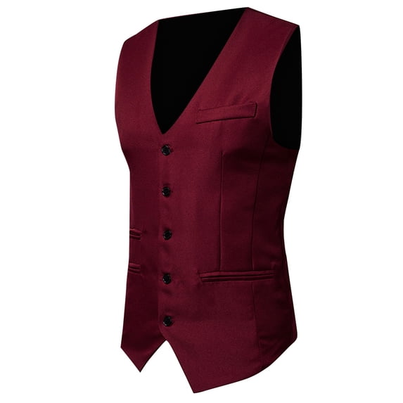Puntoco Plus Size Coat Clearance Men Vest V-Neck Sleeveless Single-breasted Slim Fit Jacket Business Waistcoat Wine 10(XL)