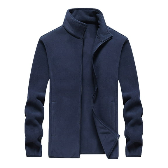 Puntoco Plus Size Coat Clearance Men's Athleisure Jacket Fleece Zipper Pocket Stand Collar Tops thermal Sweater Jacket Blue 8(XL)