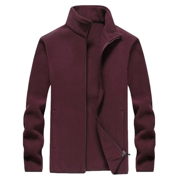 Puntoco Plus Size Coat Clearance Men's Athleisure Jacket Fleece Zipper Pocket Stand Collar Tops thermal Sweater Jacket Red 4(M)