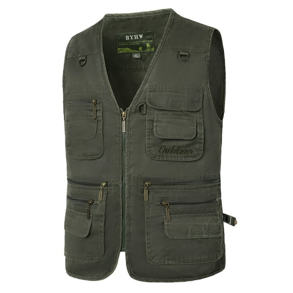 Puntoco Plus Size Coat Clearance Men's Outdoor Vest Leisure Jacket Lightweight Vest with Zip Many Pockets Army Green 18(XXXXXL)