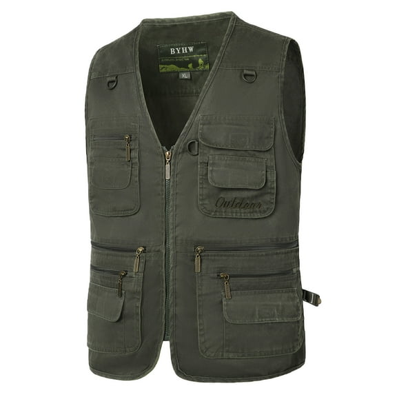 Puntoco Plus Size Coat Clearance Men's Outdoor Vest Leisure Jacket Lightweight Vest with Zip Many Pockets Army Green 18(XXXXXL)