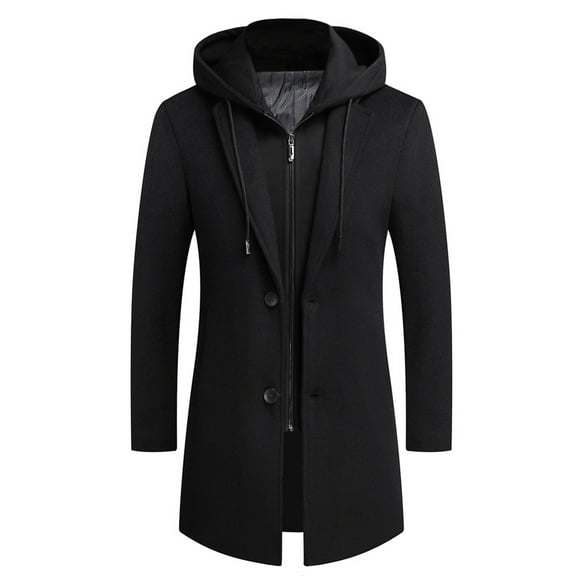 Puntoco Plus Size Coat Clearance Men's Winter Coat Slim Fit Long Wool Coat Business Coat with Stand-Up Collar Men's Winter Black 4(L)