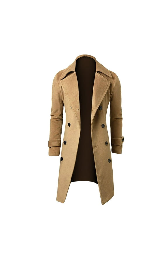 Plus Size Coat Clearance,Winter Men Slim Stylish Trench Coat Double Breasted Long Jacket Coat Khaki
