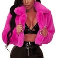 thumbnail image 1 of Puntoco Plus Size Coat Clearance,Women Coat Fluffys Fleece Turn-Down Collar Faux Furs Top Short Loose Coat Hot Pink, 1 of 5
