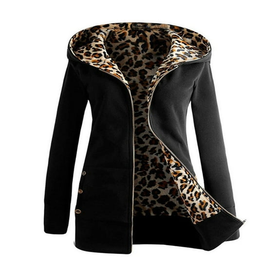 Puntoco Plus Size Coat Clearance,Womens Warm Faux Coat Jacket Winter Leopard Long Sleeve Outerwear Black