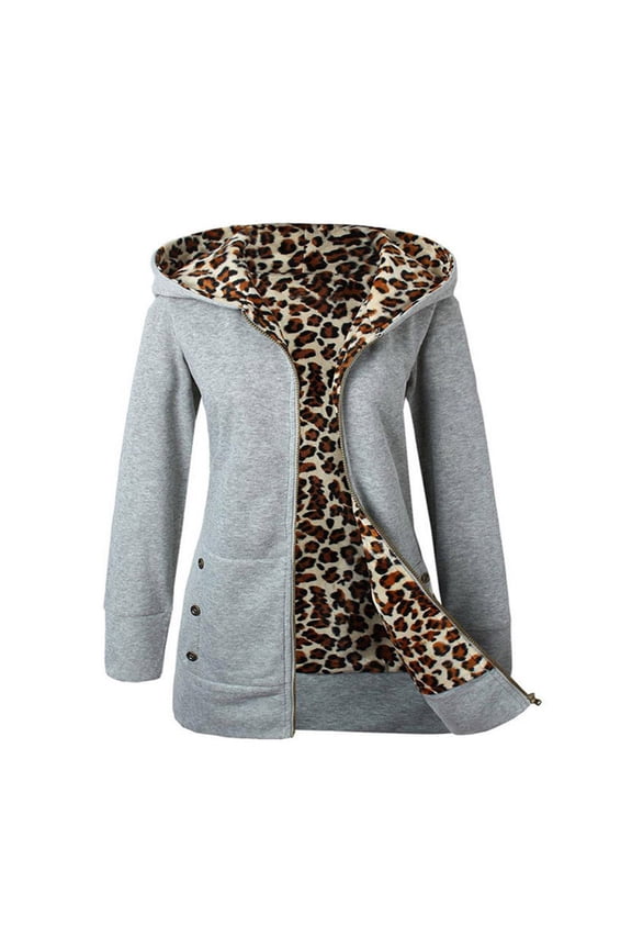 Plus Size Coat Clearance,Womens Warm Faux Coat Jacket Winter Leopard Long Sleeve Outerwear Gray