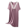 thumbnail image 1 of Puntoco Plus Size Lace Trim Modal Maxi Nightgown, Fake Two-Piece V Neck Loose Curvy Loungewear Dress, 1 of 7