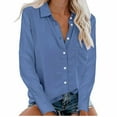 thumbnail image 1 of Puntoco Plus Size Long Sleeve Woman Button Blouse Long Sleeve T-Shirt Summer Tops Light Blue XXL, 1 of 7