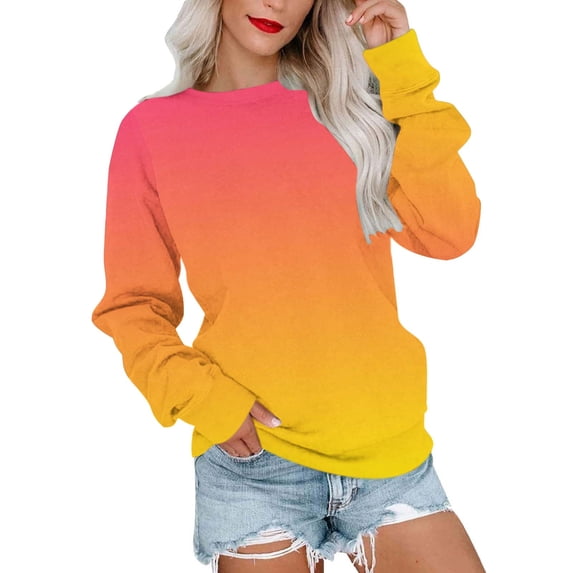 Puntoco Plus Size Long Sleeve Women's Long Sleeve Print Sweatshirt Tops Blouse Orange 10(XL)