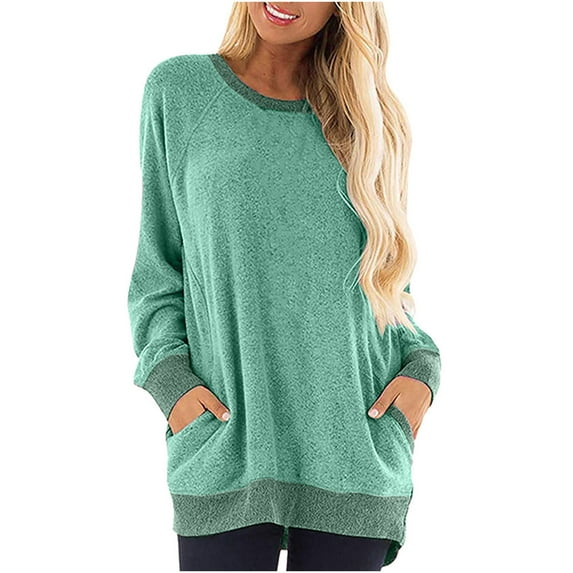 Puntoco Plus Size Long Sleeve Women's Summer Long Sleeve Blouse Tops T-Shirt Green 8(L)