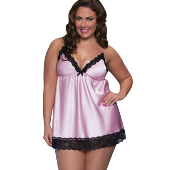 Puntoco Plus Size Nightdress Clearance,Plus Size Lace Sleepwear Lingerie Temptation Babydoll Underwear Nightdress Pink XXXXXL