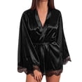 thumbnail image 1 of Puntoco Plus Size Nightdress Clearance,Women Satin Nightdress Silk Lace Lingerie Nightgown Sleepwear Robe Black XL(XL), 1 of 5