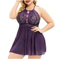 thumbnail image 1 of Puntoco Plus Size Nightdress Clearance,Women's Plus Size Sling Soild Lingerie Lace Bow Nightdress Purple 8(L), 1 of 9