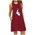 thumbnail image 1 of Puntoco Plus Size Nightdress Clearance,Womens Pocket Printing Sleeveless Nightdress Dresses Wine 16(XXXXL), 1 of 5