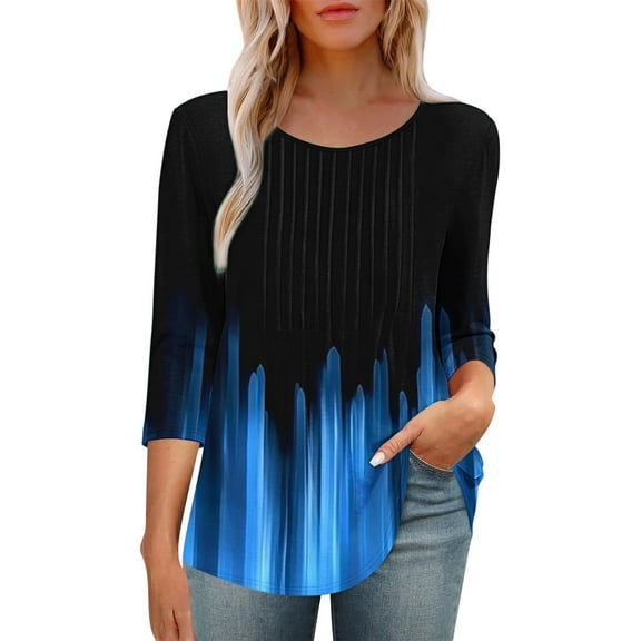 Puntoco Plus Size Tops 3/4 Length Sleeve Womens Tops Casual Loose Fit Crewneck T Shirts Cute Solid Three Quarter Length Tunic Tops Multicolor XL(XL)