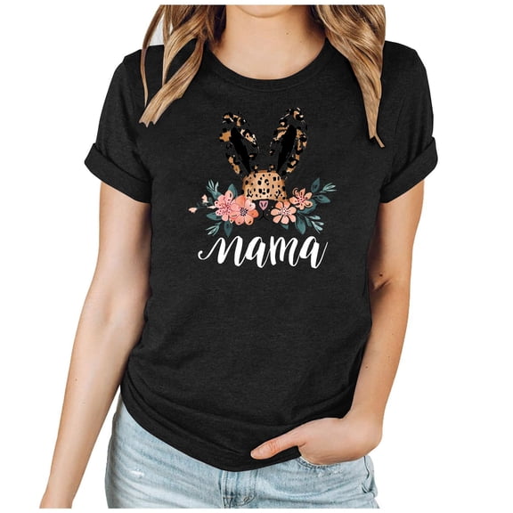 Puntoco Plus Size Tops Easter Shirt for Women Happy Easter Egg Tee Cute Bunny Graphic Funny Letter Print Casual Short Sleeves Tee Tops Black XXL(XXL)