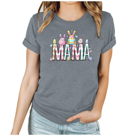 Puntoco Plus Size Tops Easter Shirt for Women Happy Easter Egg Tee Cute Bunny Graphic Funny Letter Print Casual Short Sleeves Tee Tops Gray XL(XL)
