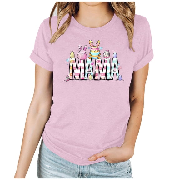 Puntoco Plus Size Tops Easter Shirt for Women Happy Easter Egg Tee Cute Bunny Graphic Funny Letter Print Casual Short Sleeves Tee Tops Pink XXL(XXL)