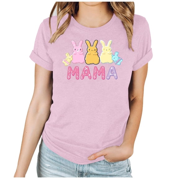 Puntoco Plus Size Tops Easter Shirt for Women Happy Easter Egg Tee Cute Bunny Graphic Funny Letter Print Casual Short Sleeves Tee Tops Pink S(S)