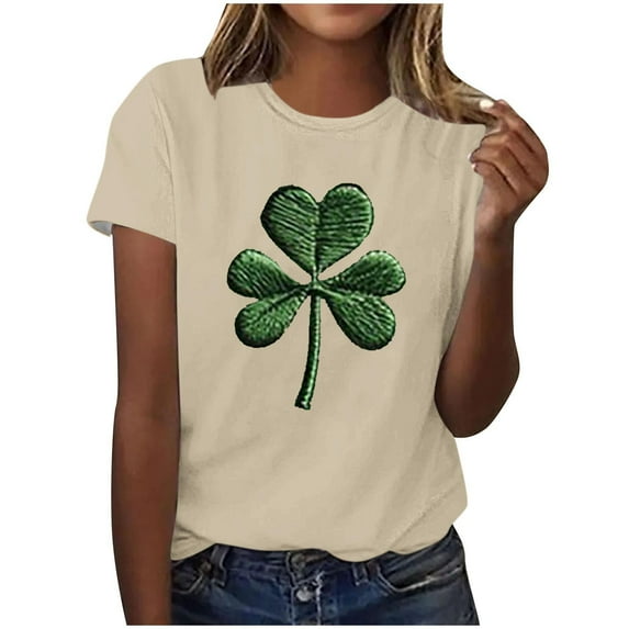 Puntoco Plus Size Tops 2025 Clearance St. Patrick Day Shirt Women: Green Shamrock Tee Clover Vintage Tee Top Four Leaf Retro T Shirts Beige XL(XL)