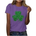 thumbnail image 1 of Puntoco Plus Size Tops St. Patrick Day Shirt Women: Green Shamrock Tee Clover Vintage Tee Top Four Leaf Retro T Shirts Purple S(S), 1 of 4
