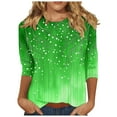 thumbnail image 1 of Puntoco Plus Size Tops 2025 Clearance Women'S 3/4 Sleeve Tops Crew Neck Basic Three Quarter Tees Shirts Casual Loose Fit Comfy Blouse Green S(S), 1 of 5