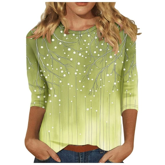 Puntoco Plus Size Tops Women'S 3/4 Sleeve Tops Crew Neck Basic Three Quarter Tees Shirts Casual Loose Fit Comfy Blouse Yellow M(M)