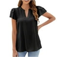 thumbnail image 1 of Puntoco Plus Size Tops 2025 Clearance Women'S Lace Sleeves Solid Color V-Neck Front Pleated Casual Top Black M(M), 1 of 8