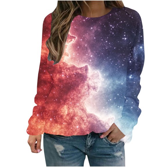 Puntoco Plus Size Tops Womens Sweatshirt Casual Crewneck Loose Pullover Tops Long Sleeve Graphic Tee Shirt Multicolor XXXXL(XXXXL)