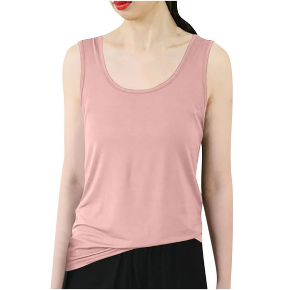 Puntoco Plus Size Tops Womens Tank Tops Summer Casual Crew Neck Sleeveless Top Loose Fit Basic Tunic Shirts Pink L(L)