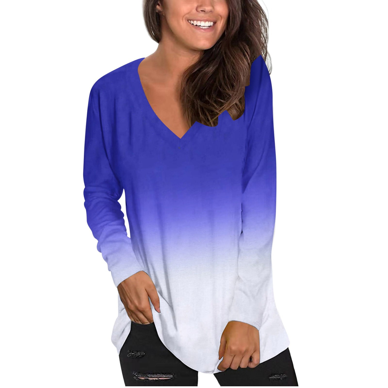 Puntoco Plus Size Tops Clearance,Women'S Printing Gradient VNeck Long