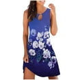 thumbnail image 1 of Puntoco Plus Size Women Loose Summer Floral Printed Tank Dress Hollow Out Beach Sundress Sleeveless Dresses Dark Blue 6(M), 1 of 5