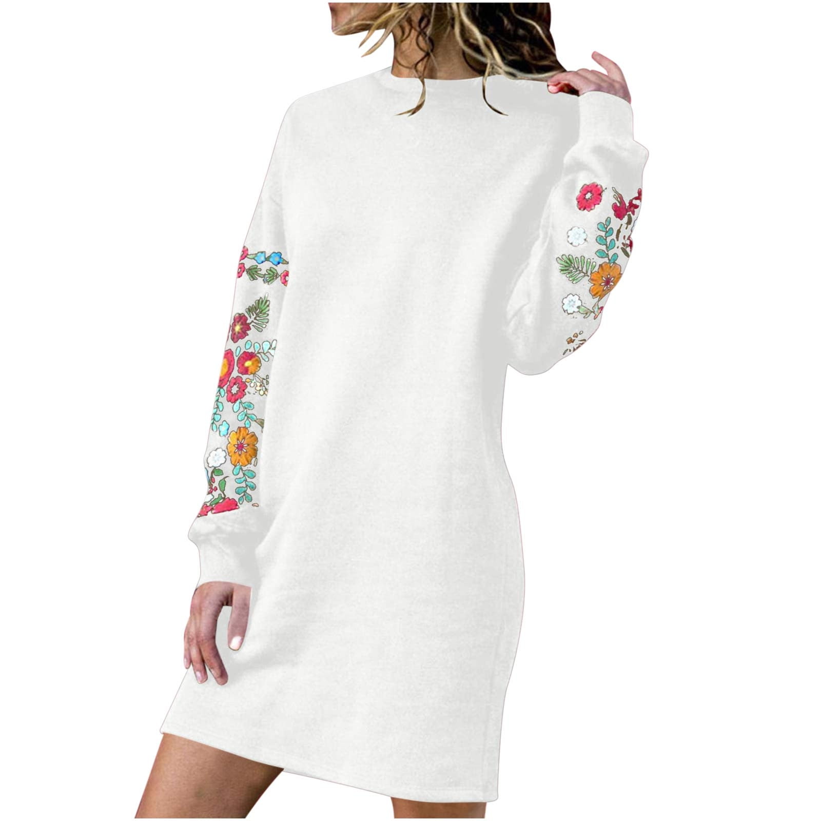 Puntoco Plus Size and Winter Women Long Sleeve Printed Solid Embroidered Long Dresses White 10(xl)