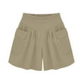thumbnail image 1 of Puntoco Plus Size pants Clearance Women's Solid Color Wide Leg Ruffle Loose High Waist Shorts Pants Khaki 10(XL), 1 of 4