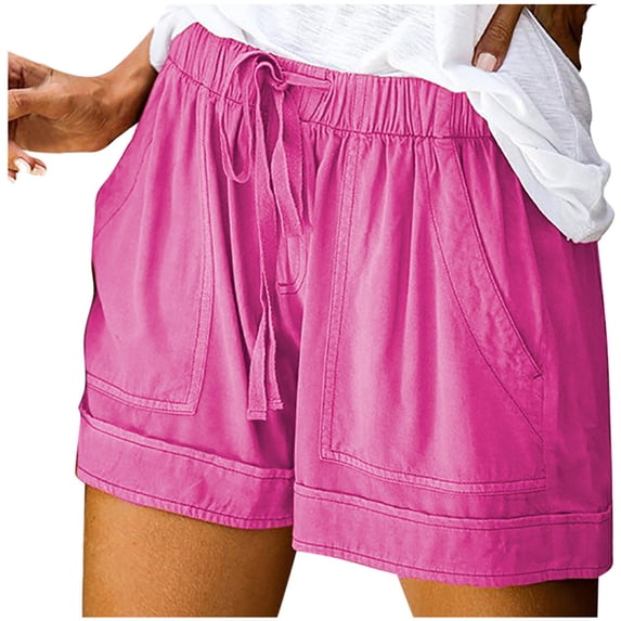Puntoco Plus Size pants Clearance Womens Plus Size Comfy Drawstring Elastic Waist Pocket Loose Shorts Pants Hot Pink 10(XL)