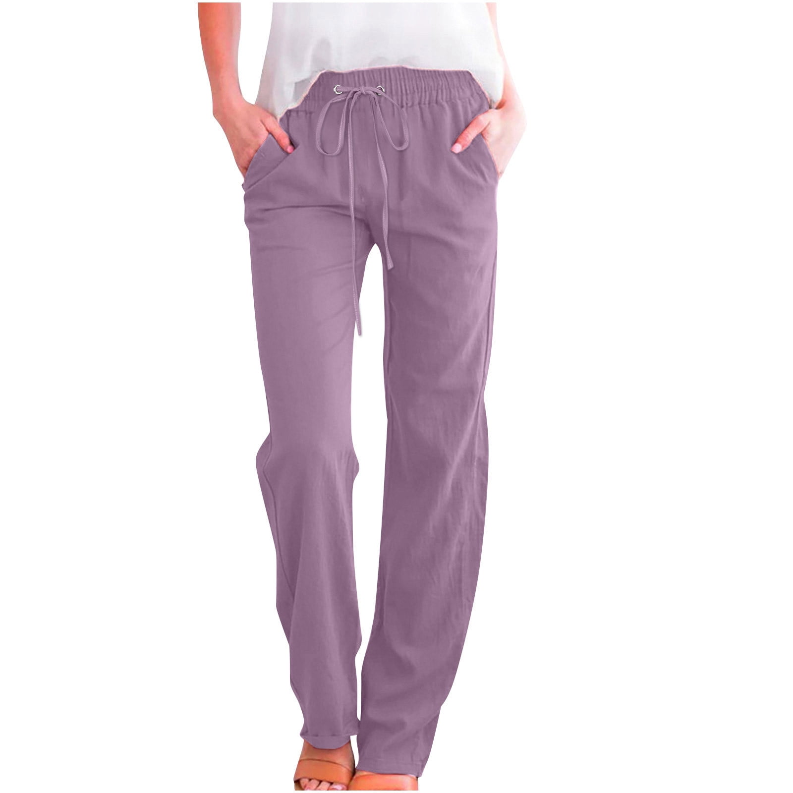 Women's Plus Size Wide Leg High Waist Pants Button Down Straight Loose Comfy Long Trousers 0XL(12), Purple