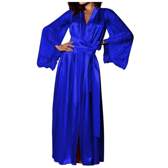 Puntoco Plus size Pajama clearance Women's Comfortable and Versatile Lace Stitching Oversized Pajamas Pajama Skirt with Belt Blue 8(L)