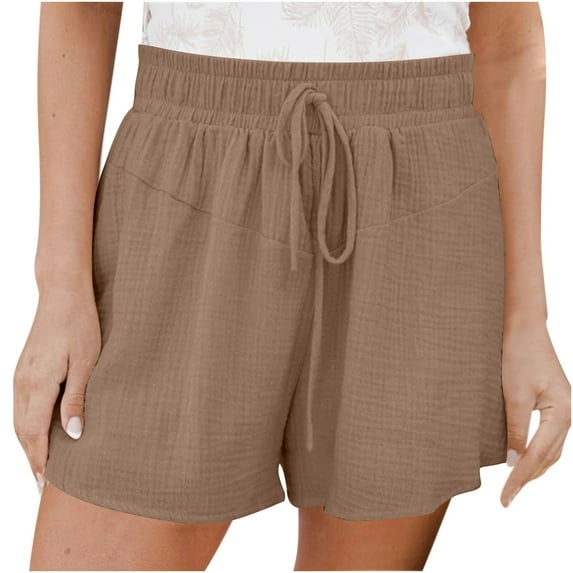 Puntoco Plus size Pants Women's Solid Color Wide Leg Loose High Waist Lace-Up Shorts Pants Brown 8(L)