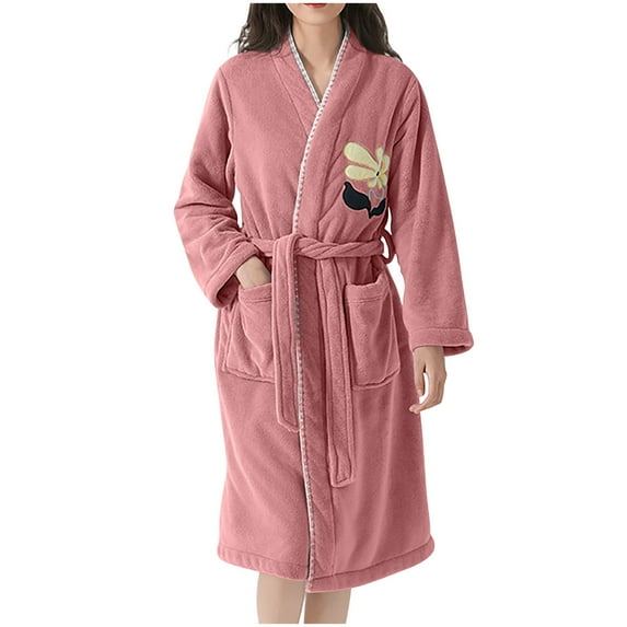 Puntoco Plush Fleece Robe for Women, Long Hooded Bathrobe , Plus Size Pink Free Size