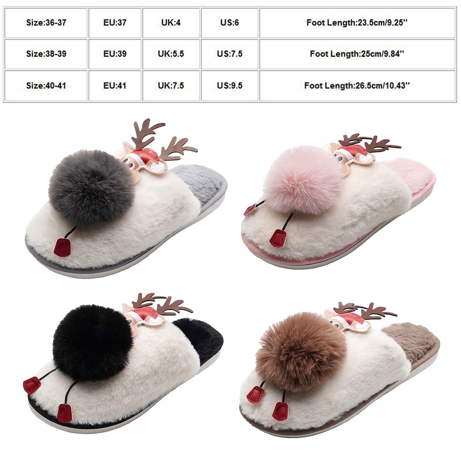 Puntoco Plush Slippers Outdoor House Shoes Clearanc Christmas Hair-Ball ...