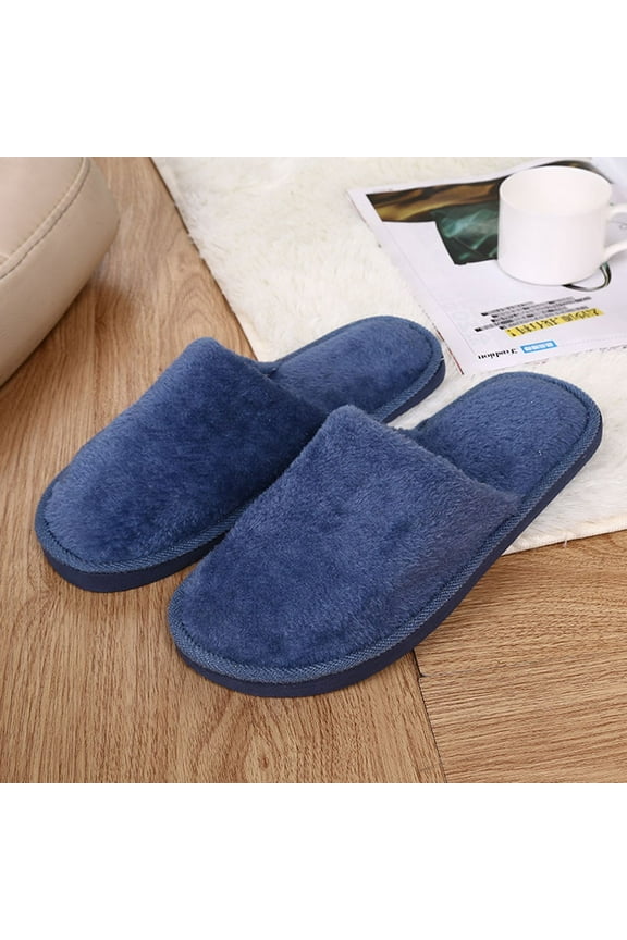 Plush Slippers Outdoor House Shoes Clearanc Men Warm Home Plush Soft Slippers Indoors&nbsp;Anti-Slip Winter Floor Bedroom Shoes Navy 8-8.5(42-43)